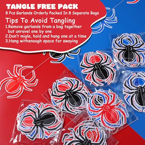 Xinnun Spider Party Decorations Hanging Banners Garland Red Blue Black Spider Banner Cutouts Ribbon Streamers for Birthday Baby Shower Party Decorations Supplies - style: Hero
