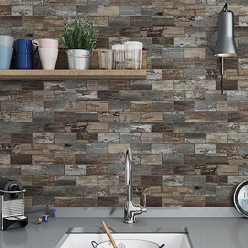 Peel and Stick Backsplash, 20 Sheets Peel and Stick Tile for Kitchen Backsplash, Self Adhesive Waterproof Backsplash Tile, PVC Wall Tile for Bathroom, Laundry Room, RV - color: Old Wood Wood Grain