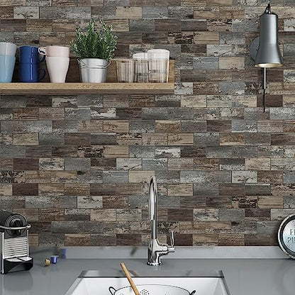 Peel and Stick Backsplash, 20 Sheets Peel and Stick Tile for Kitchen Backsplash, Self Adhesive Waterproof Backsplash Tile, PVC Wall Tile for Bathroom, Laundry Room, RV - color: Old Wood Wood Grain