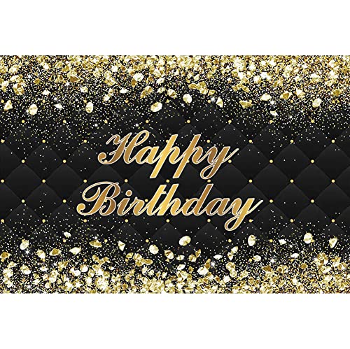Renaiss 7x5ft Happy Birthday Backdrop Banner for Photoshoot Gold Diamonds Royal Black Photography Background for Men Women 30th 40th 50th 60th 70th 80th Bday Party Decor Glittering Photo Booth Prop - color: Bday-D, size: 7x5ft