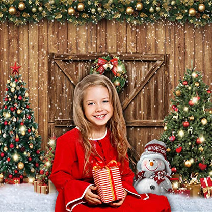 Christmas Backdrops for Photography Merry Christmas Background LFEEY 10x8ft Rustic Wood Door Winter Snowflake Christmas Tree Photo Background Xmas Party Backdrop Kids Family Portrait Photoshoot Props