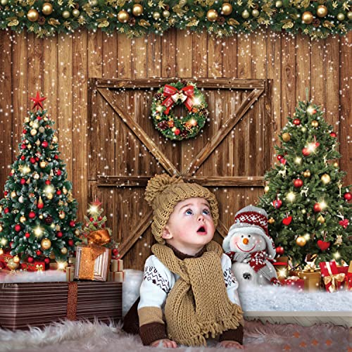 Christmas Backdrops for Photography Merry Christmas Background LFEEY 10x8ft Rustic Wood Door Winter Snowflake Christmas Tree Photo Background Xmas Party Backdrop Kids Family Portrait Photoshoot Props