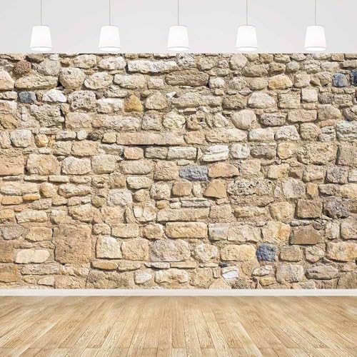 10x8FT Polyester Vintage Brick Rock Wall Backdrop Rustic Stone Photography Background Supplies Birthday Party Banner Studio Portrait Photoshoot Photo Booth Props Home Decor - size: 10x8FT