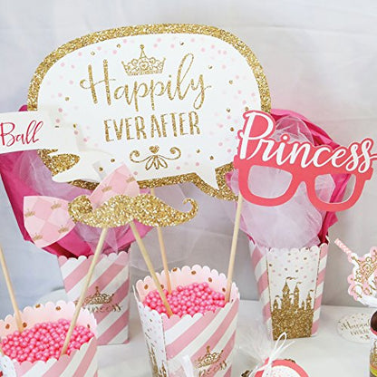 Big Dot of Happiness Little Princess Crown - Pink and Gold Princess Baby Shower or Birthday Party Photo Booth Props Kit - 20 Count