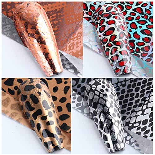 Leopard Nail Art Foil Transfer Stickers Laser Nail Foil Decals Supplies Animal Texture Designs Glue Transfer Sticker for Women Fingernails and Toenails Decorations Manicure Tips 10Sheets - style: Leopard Print
