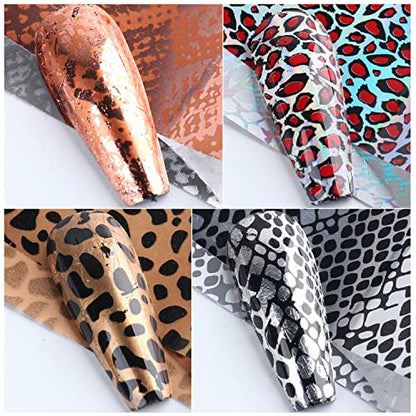 Leopard Nail Art Foil Transfer Stickers Laser Nail Foil Decals Supplies Animal Texture Designs Glue Transfer Sticker for Women Fingernails and Toenails Decorations Manicure Tips 10Sheets - style: Leopard Print