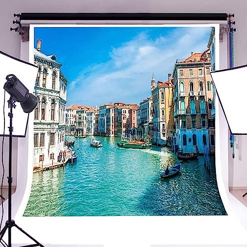 AOFOTO 8x8ft Italy Venice Photography Backdrop Water City Streetscape Italian Themed Party Decorations Background for Restaurant Canal Gondolas European Trip Birthday Portrait Photoshoot Props - size: 8x8ft