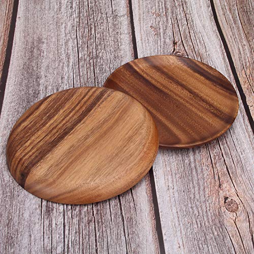 Ayiaren 12 Inch Best Acacia Wooden Dinner Plates Set of 2, Round Wood Serving Tray Wooden Plates for Eating Salad Fruit Food Dishe Platter Charcuterie Boards Charger Plate Cheese Serving Board - size: 12 Inch