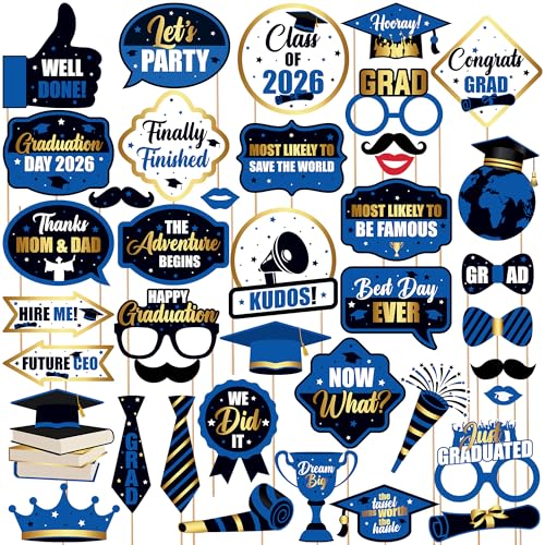 KatchOn, Graduation Photo Props 2026 - Pack of 40 | Blue and Black Grad Party Decorations | Grad Photo Props 2026 | 2026 Graduation Decorations