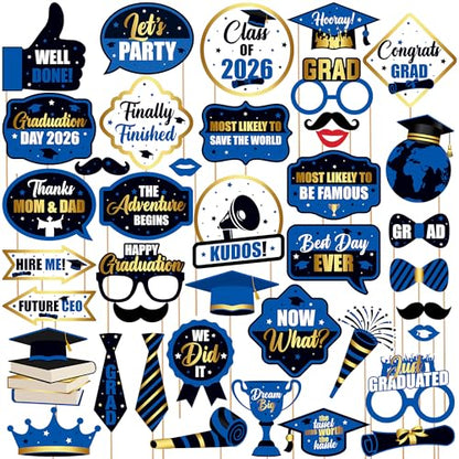 KatchOn, Graduation Photo Props 2026 - Pack of 40 | Blue and Black Grad Party Decorations | Grad Photo Props 2026 | 2026 Graduation Decorations