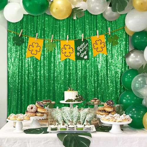 Poise3EHome Green Sequin Backdrop, 6FT x 8FT Sequin Photography Backdrop Curtain for Christmas St. Patrick's Day Party Decoration - color: Green, size: 6x8 ft