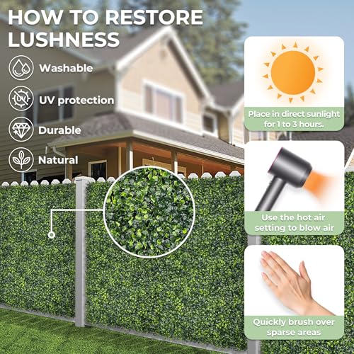 Artificial Boxwood Backdrop Roll: 60"x120" (50 sqft) UV-Anti Greenery Faux Grass Hedge for Indoor Outdoor Green Wall Decor, Patio Privacy Screen, Garden Fence Covering - size: 60"X120"