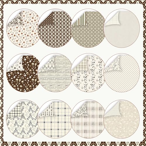 Vintage Neutral Scrapbook Paper Pad 12x12 Inch - 24 Sheets Double Sided Antique White Brown Beige Patterned Craft Paper, Plaid Wood Floral Texture Backgrounds for Albums, Wedding Journals, DIY Crafts