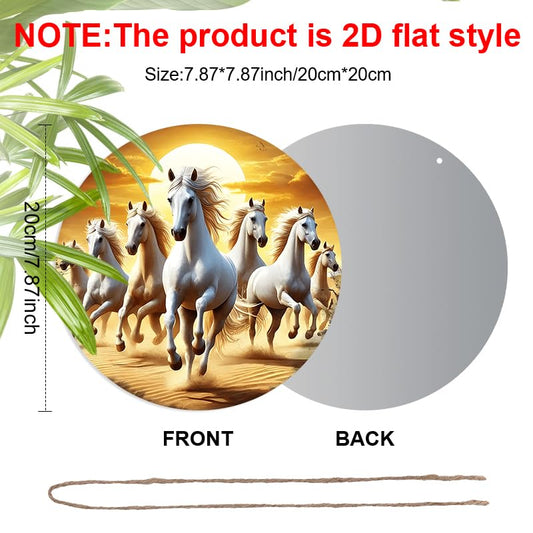 2D Flat, Running White Horses at Sunset – Golden Sky & Moon Background – Dynamic and Majestic Wall Art for Home, Office or As A Gift for Nature Lovers - color: White, style: Modern