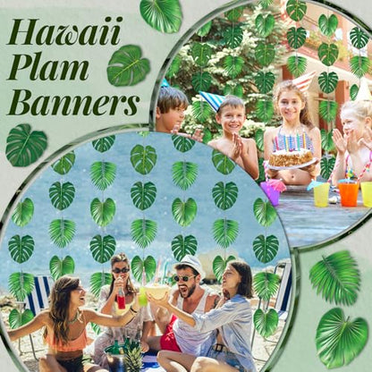 Xinnun Tropical Garland Party Decorations Palm Leaves Garland Banners Green Hawaiian Luau Leaf Hanging Decor for Summer Beach Pool Jungle Baby Shower Birthday Party Supplies - style: Palm