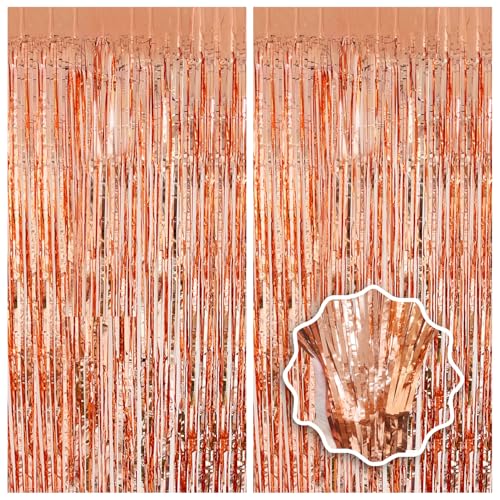 Rose Gold Birthday Party Decorations Foil Fringe Backdrop Curtain 2 Pack 3.3x8.2 Ft, Rose Gold Streamers Happy Birthday Banner Backdrop Arch Decor for Sweet 16 Women Girl Baby Shower Bridal Shower - color: Rose Gold