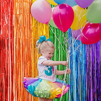 LOLStar Rainbow Photo Booth Props 4 Packs Rainbow Party Decorations 13.2x6.6 ft Foil Fringe Curtains Tinsel Metallic Streamers Holiday Backdrop for Birthday Easter Engagement Bridal Shower Pride - size: 4 Pack