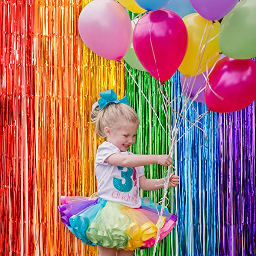 LOLStar Rainbow Party Decorations, 2 Pack 3.3x6.6ft Pride Decorations, Cartoon Birthday Decor Foil Fringe Curtains Rainbow Theme Backdrop, Streamers Photobooth Prop for Happy Kindergarten Graduation - size: 2 PACK