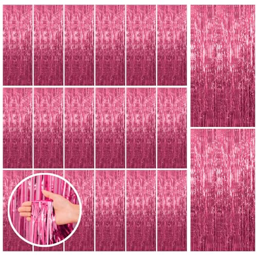 20 Pack Pink Backdrop Decorations - Tinsel Curtain Party Backdrop Foil Fringe Birthday Photo Booth Streamer Backdrop Pink Theme Bachelorette Graduation Decorations - color: Pink, size: 39.4"w X 78.7"l (Pack of 20)