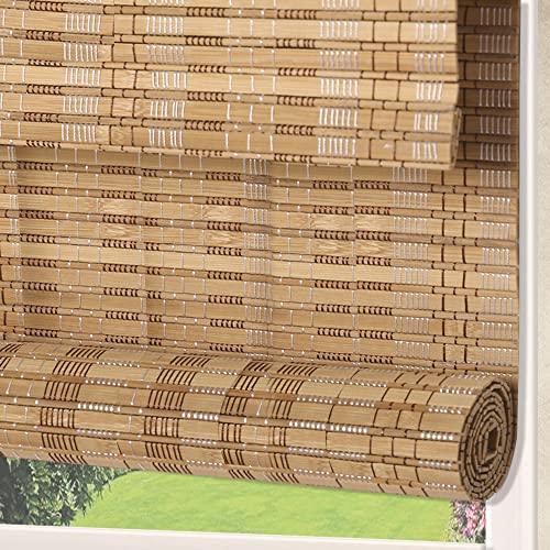 Letau No Drill No Tools Cordless Wood Window Shades Blinds, Bamboo Light Filtering Roller Shades, Color 12 - color: Color 12
