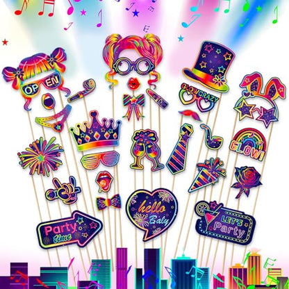 30PCS Neon Photo Booth Props, Glow Inflatable Photo Booth Frame, Funny Selfie Props for Neon Party Accessories Let's Glow in The Dark Birthday Party Wedding Carnival - color: Let's Glow