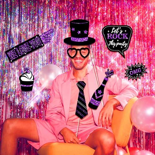 36 PCS Birthday Photo Booth Props Party Supplies Holiday Picture Decorations Photo Booth Props for Birthday Party Favors Pose Sign Kit Fun for Party (Purple and Black) - color: Purple and Black