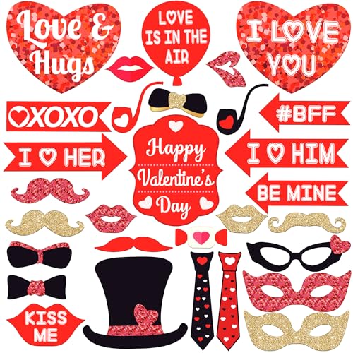 KatchOn, Red Valentines Photo Props - Pack of 30 | Valentines Day Photo Booth Props | Valentines Day Decorations | Valentine Day Props for Photography | Valentine Props for Valentine Day Décor - color: Red
