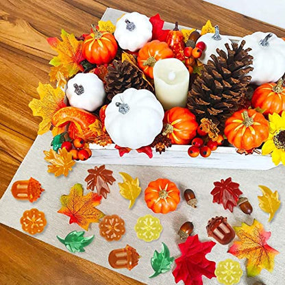 Jangostor 200 PCS Acrylic Leaves Mini Pumpkins Acorns Maple Leaves Acrylic Fall Decorations, Thanksgiving Table Scatter Fall Vase Filler Gems for DIY Crafts, Home, Thanksgiving and Autumn Decoration