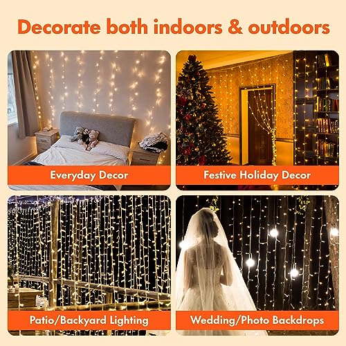 Twinkle Star 300 LED Window Fairy Curtain String Lights, 8 Modes Fairy Lights for Bedroom Wedding Party Home Garden Outdoor Indoor Wall Decorations, Warm White, 2 Pack - size: 300 LED-2PACK