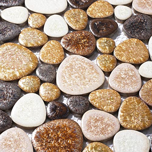 Parrotile Yellowstone Matte Pebbles Mosaic Tile for Shower Floor Bathroom Floor Tiles Non Slip [5 Sheets] - color: Matte Yellowstone