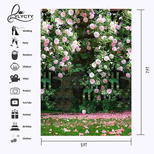 5x7ft Nature Scenery Backdrop Millennial Pink Flower Wall Green Leaves Photography Background A Vibrant Garden Backdrop LYLX008 - size: Vinyl-5x7FT