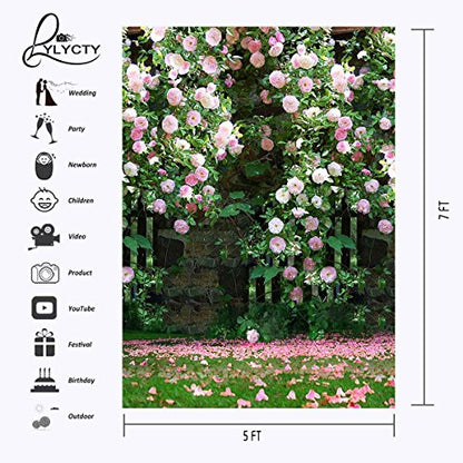 5x7ft Nature Scenery Backdrop Millennial Pink Flower Wall Green Leaves Photography Background A Vibrant Garden Backdrop LYLX008 - size: Vinyl-5x7FT