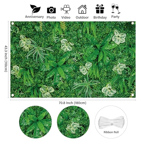 Green Leaves Backdrop Nature Spring Theme Photo Banner Greenery Grass Background for Wedding Birthday Party Newborn Baby Shower Photography Zoo Decor Shoot Props 71"x43" - style: Leaves