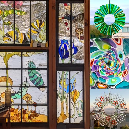 12 Sheets Patterned Stained Glass Sheet Variety Pack, 6 X 4 inch Cathedral Art Mosaic Glass Tiles for Crafts, Stained Glass Supplies(Mixed Clear and Opal) - color: Floral