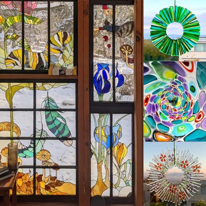 12 Sheets Patterned Stained Glass Sheet Variety Pack, 6 X 4 inch Cathedral Art Mosaic Glass Tiles for Crafts, Stained Glass Supplies(Mixed Clear and Opal) - color: Floral