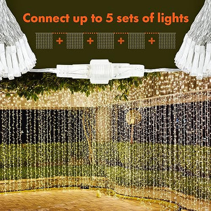 Twinkle Star 300 LED Window Fairy Curtain String Lights, 8 Modes Fairy Lights for Bedroom Wedding Party Home Garden Outdoor Indoor Wall Decorations, Warm White, 2 Pack - size: 300 LED-2PACK
