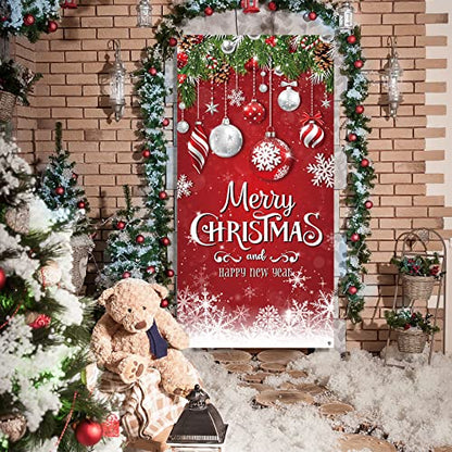 Irenare Christmas Door Cover Snowflake Merry Christmas Background Banner Xmas Fabric Door Banner Photography Hanging Cover Photo Booth Props Decorations for House Doors Decor, 70.9 x 35.4 Inch - style: Snowflake