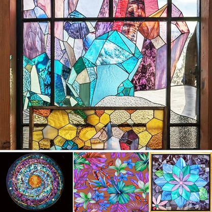12 Sheets Transparent Stained Glass Sheet for Cathedral Art, 6 x 4 inch Glass Mosaic Tiles for Projects(Blue + Purple Mixed) - color: purple+blue