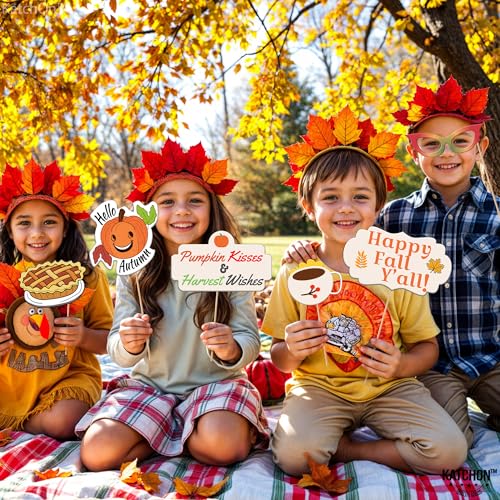 KatchOn, Happy Fall Photo Booth Props - Pack of 34 | Fall Photo Props | Festival Photo Props | Thanksgiving Photo Booth Props, Thanksgiving Props for Photoshoot - color: Brown