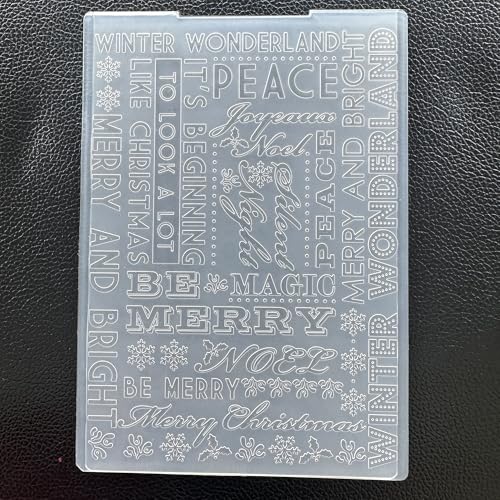 Arbuya Christmas Sentiment Plastic Embossing Folders for Card Making or Journaling Xmas Joy, Noel, Peace & Winter Wonderland Embossing Folder Template for Gift Tag Paper Crafting Home Decoration - color: Christmas Sentiment