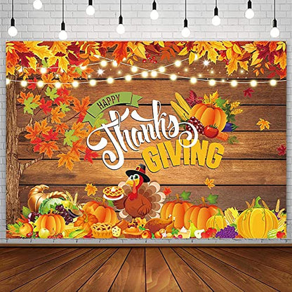 Sendy 7x5ft Happy Thanksgiving Backdrop Give Thanks Autumn Harvest Party Decorations Supplies Fall Pumpkin Turkey Maple Leaves Rustic Wood Banner Photography Background Event Photo Shoot Props Vinyl