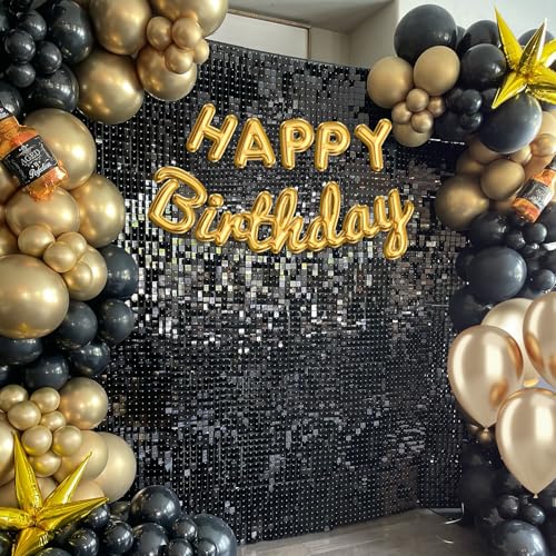 Black Shimmer Wall Backdrop,Shiny Sequins,48Pcs Sequins Backdrop Panels,Glitter Bling Photo Background for Birthday Party Wedding Engagement Anniversary Graduation (Each 1FT², Total 48FT²) - color: Black, size: 6 FT x 8 FT