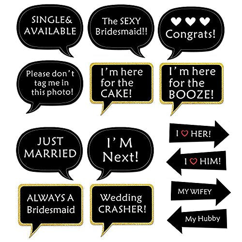 Kotbs 52pcs Wedding Photo Booth Props, Bachelorette Party Photo Booth Prop Kit for Bridal Shower, Engagement and Valentines Party, Photobooth Props Wedding Party Supplies