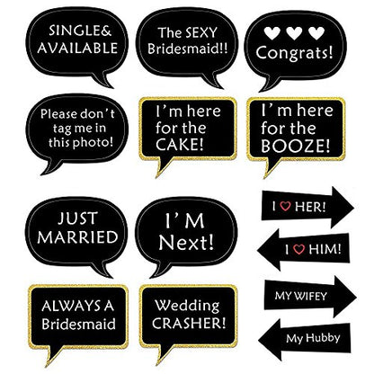Kotbs 52pcs Wedding Photo Booth Props, Bachelorette Party Photo Booth Prop Kit for Bridal Shower, Engagement and Valentines Party, Photobooth Props Wedding Party Supplies