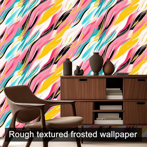 HOMETITUTE Vibrant Brushstroke Modern Abstract Wallpaper Peel and Stick Contact Paper Wall Paper Stick 17.7" x 118.1" Self Adhesive Removable Vinyl Wall Covering Bedroom Kitchen Bathroom Home Decor - color: Vibrant Brushstroke Modern