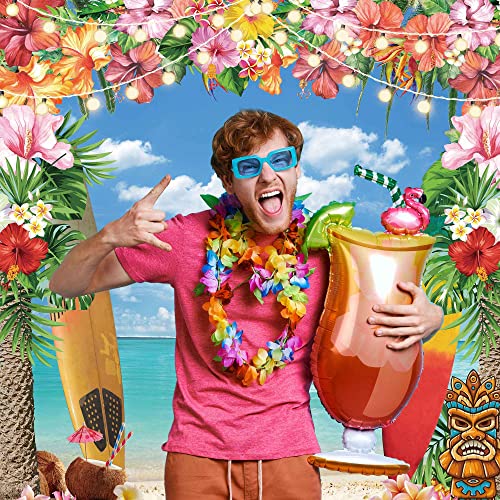 6x8ft Fabric Summer Hawaiian Beach Backdrop for Photography Tropical Flower Luau Party Decorations Aloha Blue Sky Ocean Palm Leaves Background Supplies Photoshoot, 6'x8' (LI-1549-2-JF) - size: 6'x8'