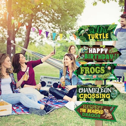 20 Pieces Reptile Birthday Party Decorations Welcome to Reptile Party Directional Signs Swamp Lizard Snake Alligator Reptile Birthday Party Supplies Wall Door Porch Yard Sign - style: Reptile
