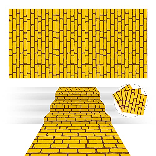 Chuangdi 3 Pieces 4.5 x 9 Feet Yellow Brick Costume Wizard Backdrop Princess Decorations Decal Wall Backdrop Brick Wallpaper for Halloween Wizard Princess Cosplay Decorations Supplies