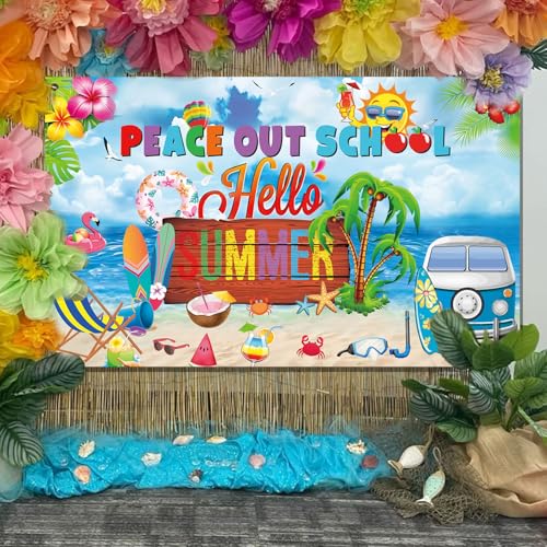 Schools Out for Summer Decorations: Last Day of School Decorations Peace Out School Hello Summer Backdrop End of School Year Party Decorations Hello Summer Photo Backdrop