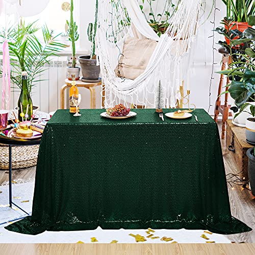 Nanbowang Dark Green Rectangular Sequin Tablecloth - 102" x 60" - Perfect for Parties & Elegant Dining Affairs - size: 102" x 60" (Rectangular)